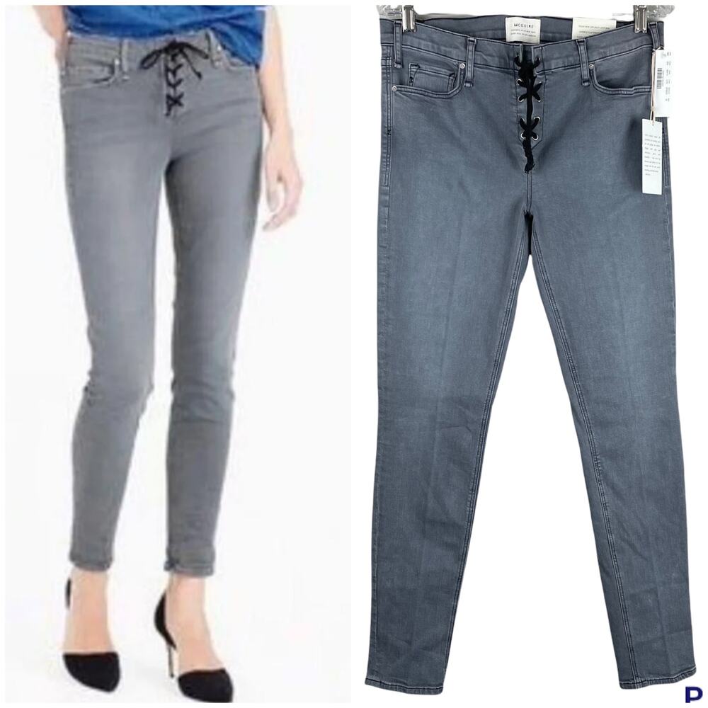 McGuire Denim J.Crew NWT Shore Leave Lace Up Skinny Jeans Gray Size 32 Black
